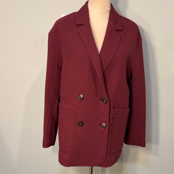 Madewell Burgundy Double-Breasted Blazer - Picture 2 of 9